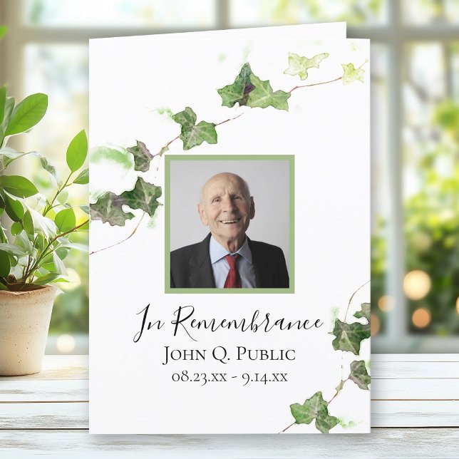 Green English Ivy Vine Funeral Service Folded Program (Creator Uploaded)