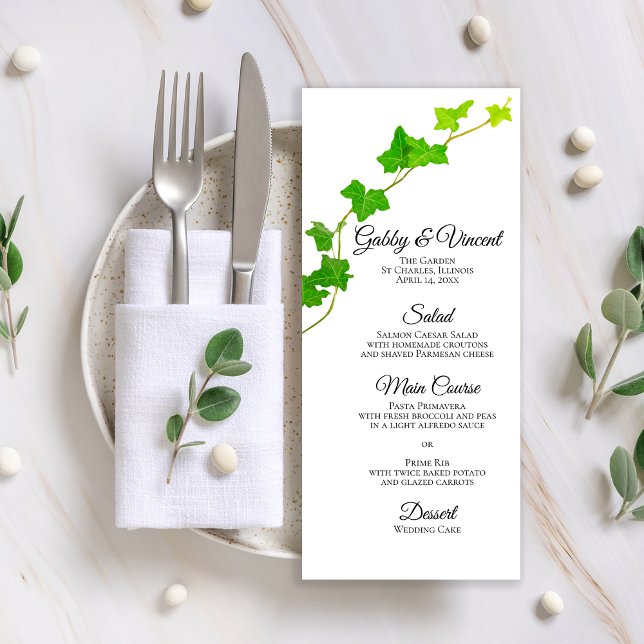 Green English Ivy Vine on White Wedding Menu  (Creator Uploaded)