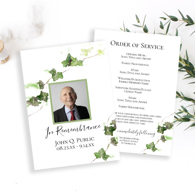 Green English Ivy Vine Watercolor Funeral Service Program (Creator Uploaded)