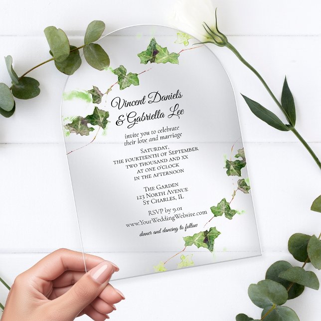 Green English Ivy Vine Watercolor Wedding Acrylic Invitations (Creator Uploaded)