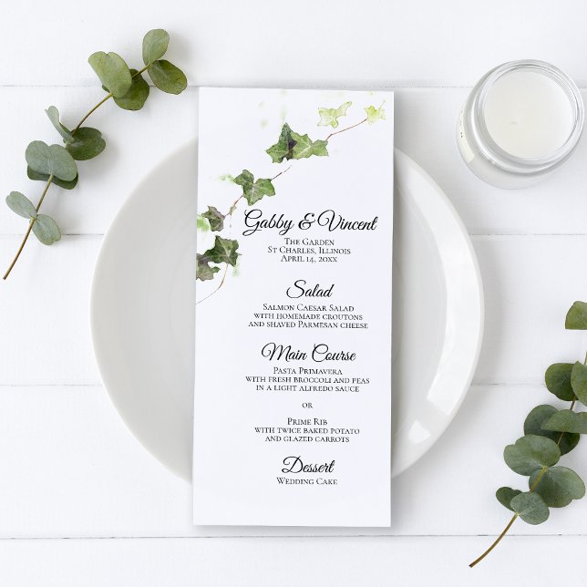 Green English Ivy Vine Watercolor Wedding Menu  (Creator Uploaded)