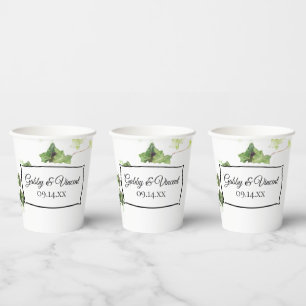 Green English Ivy Vine Watercolor Wedding Paper Cups