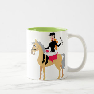 Green Equestrian Girl Two-Tone Coffee Mug