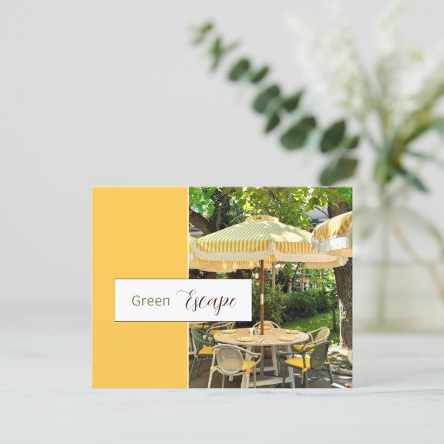 Green Escape | Scenic Park Café Postcard (Standing Front)
