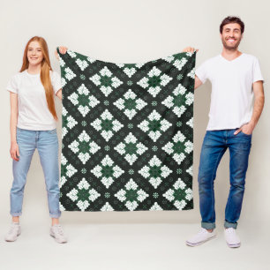 Green ethnic damask batik seamless pattern fleece blanket