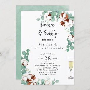 Green Eucalyptus and Cotton Bridesmaids Luncheon I Invitation
