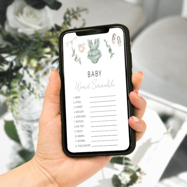 Green Eucalyptus Baby Girl Shower Scramble Game Poster (Creator Uploaded)