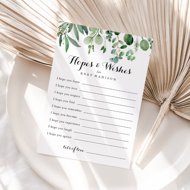 Green Eucalyptus Baby Shower Hopes & Wishes Card (Creator Uploaded)