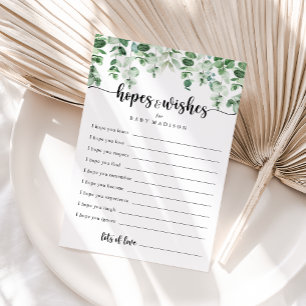 Green Eucalyptus Baby Shower Hopes & Wishes Card