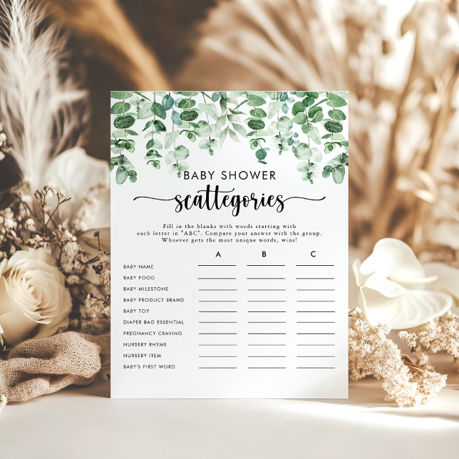 Green Eucalyptus Baby Shower Scattegories Game  (Creator Uploaded)