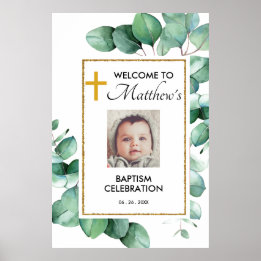 Green Eucalyptus Baptism Welcome Sign