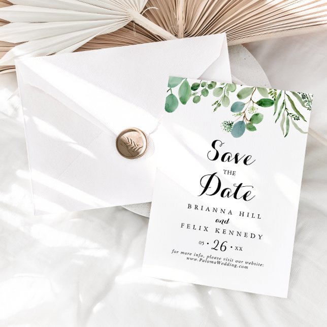 Green Eucalyptus Botanical Calligraphy Wedding Save The Date (Creator Uploaded)