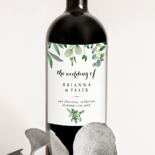 Green Eucalyptus Botanical Calligraphy Wedding Wine Label