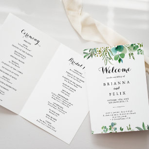 Green Eucalyptus Botanical foliage Folded Wedding Program