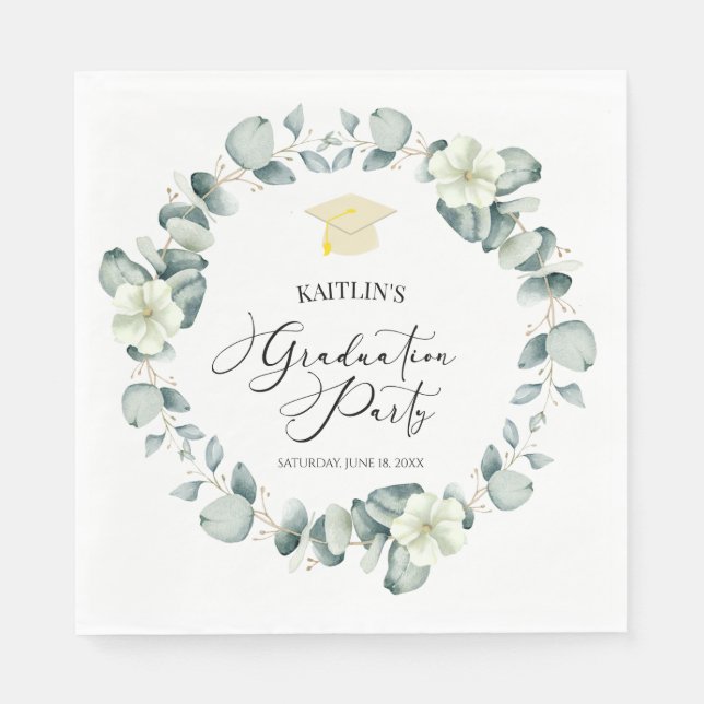 Green Eucalyptus Botanical Graduation Party Napkin (Front)