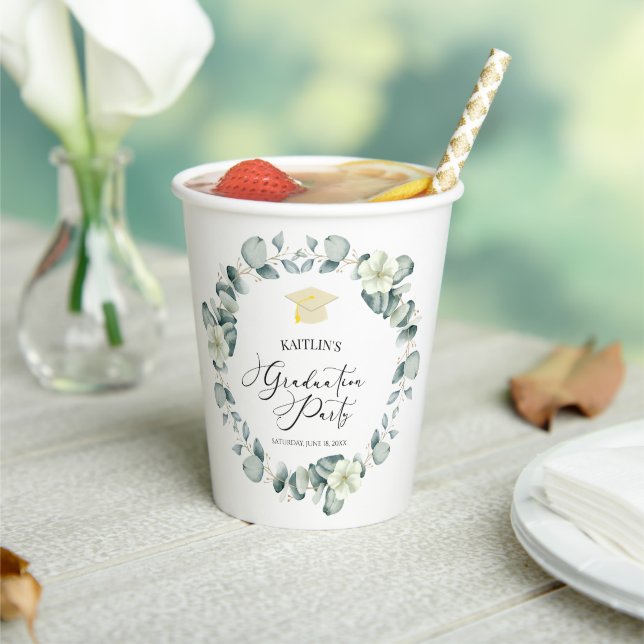 Green Eucalyptus Botanical Graduation Party Paper Cups (Insitu)