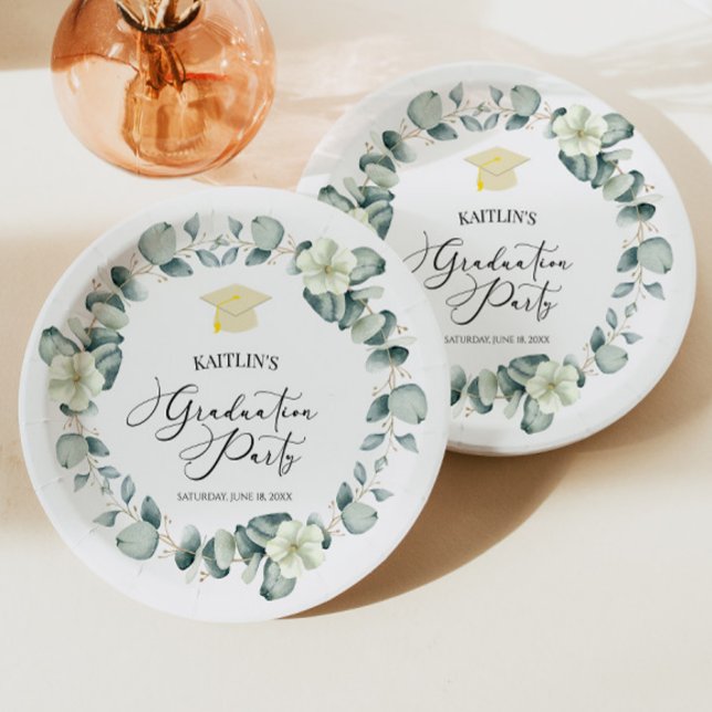 Green Eucalyptus Botanical Graduation Party Paper Plate (Creator Uploaded)