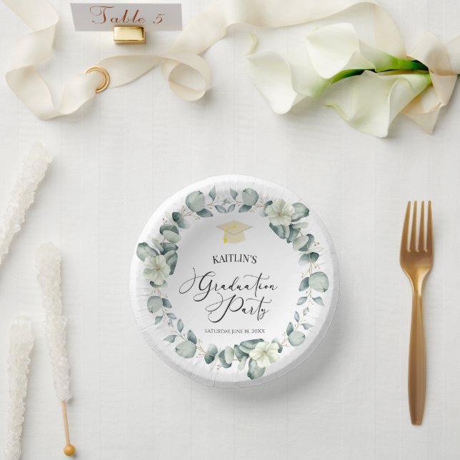 Green Eucalyptus Botanical Graduation Party Paper Plate (Wedding)