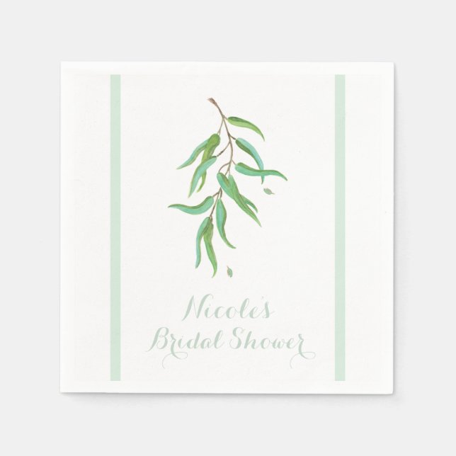 Green Eucalyptus Botanical Leaves Rustic Wedding Napkin (Front)