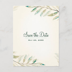 Green Eucalyptus Botanical Leaves Save the Date Announcement Postcard