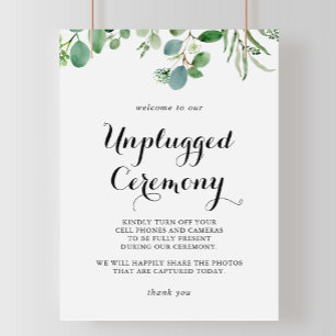 Green Eucalyptus Botanical Unplugged Ceremony Sign