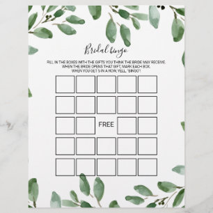 Green Eucalyptus Bridal Bingo, Bridal Shower Game