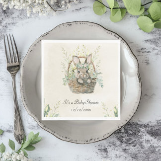 Green eucalyptus Bunny Baby Shower Napkin