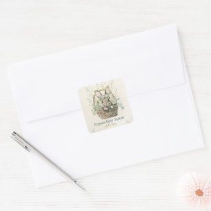 Green Eucalyptus Bunny Baby Shower Square Sticker