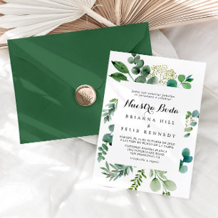 Green Eucalyptus Calligraphy Nuestra Boda Wedding Invitation