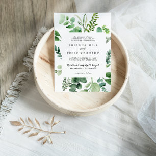 Green Eucalyptus Calligraphy Traditional Wedding Invitation