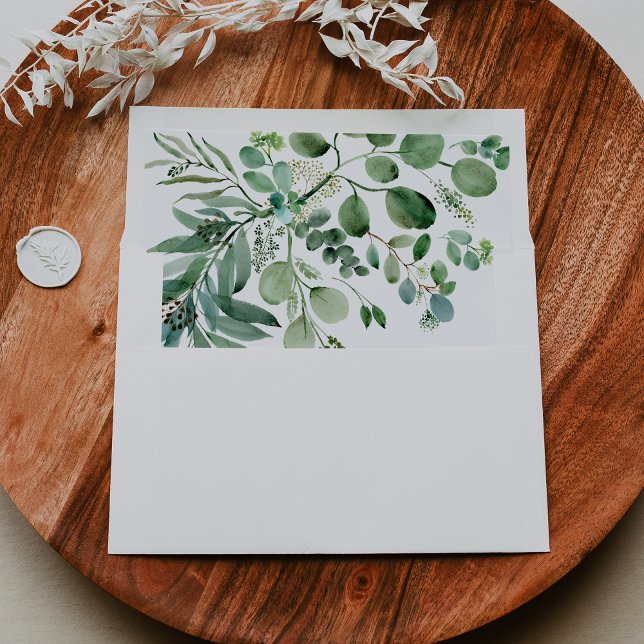 Green Eucalyptus Calligraphy Wedding Invitation Envelope (Creator Uploaded)