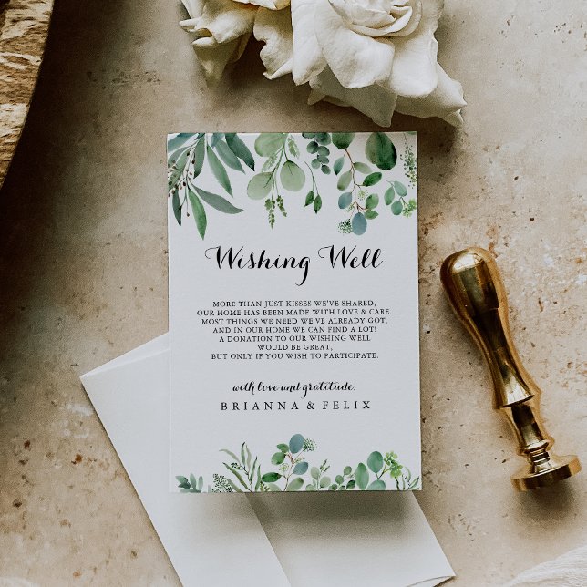 Green Eucalyptus Calligraphy Wedding Wishing Well Enclosure Card (Creator Uploaded)