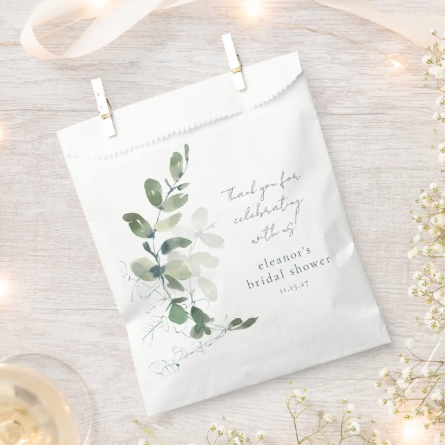 Green Eucalyptus Custom Bridal Shower Thank You Favour Bag (Clipped)