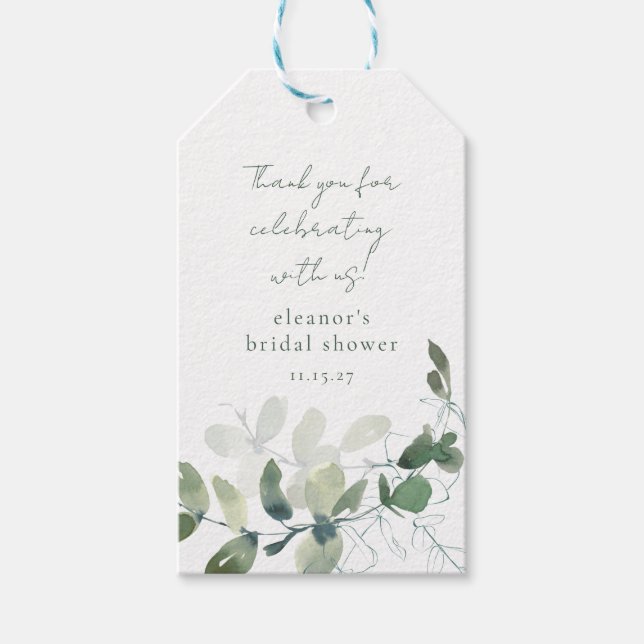 Green Eucalyptus Custom Bridal Shower Thank You  Gift Tags (Front)