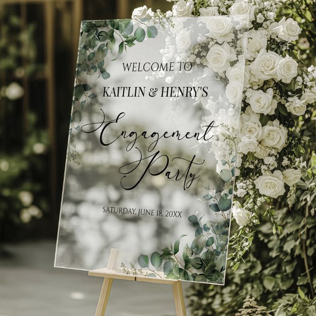 Green Eucalyptus Engagement Party Welcome Acrylic Sign (Creator Uploaded)