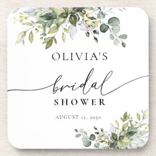 Green Eucalyptus Floral Bridal Shower Coaster