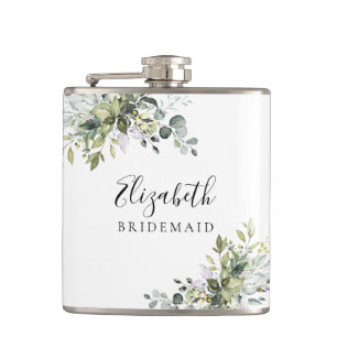Green Eucalyptus Floral Bridal Shower Hip Flask