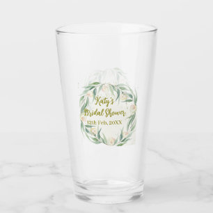 Green eucalyptus floral bridal shower name date go glass