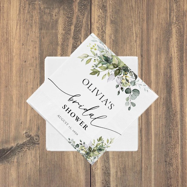 Green Eucalyptus Floral Bridal Shower Napkin (Creator Uploaded)