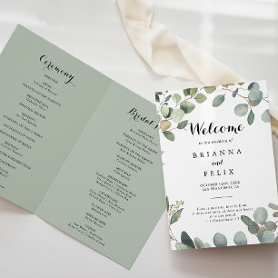 Green Eucalyptus Foliage Delight Folded Wedding Program