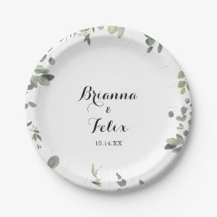 Green Eucalyptus Foliage Delight Wedding Cake Paper Plate