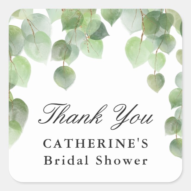Green Eucalyptus Foliage, Thank You, Favour Square Sticker (Front)
