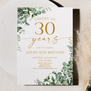 Green Eucalyptus Gold 30th Birthday Party Invitation