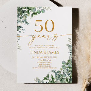 Green Eucalyptus Gold 50th Wedding Anniversary Invitation