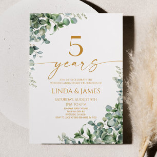 Green Eucalyptus Gold 5th Wedding Anniversary Invitation
