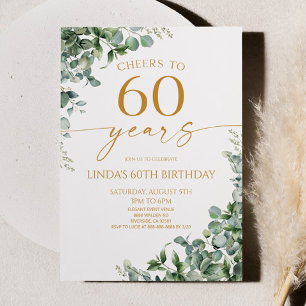 Green Eucalyptus Gold 60th Birthday Party Invitation