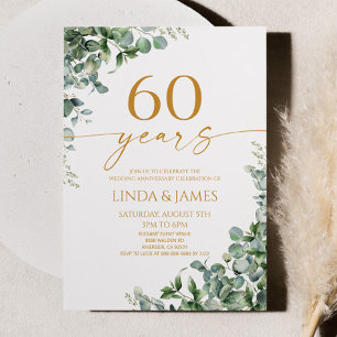 Green Eucalyptus Gold 60th Wedding Anniversary Invitation