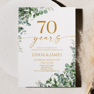 Green Eucalyptus Gold 70th Wedding Anniversary Invitation