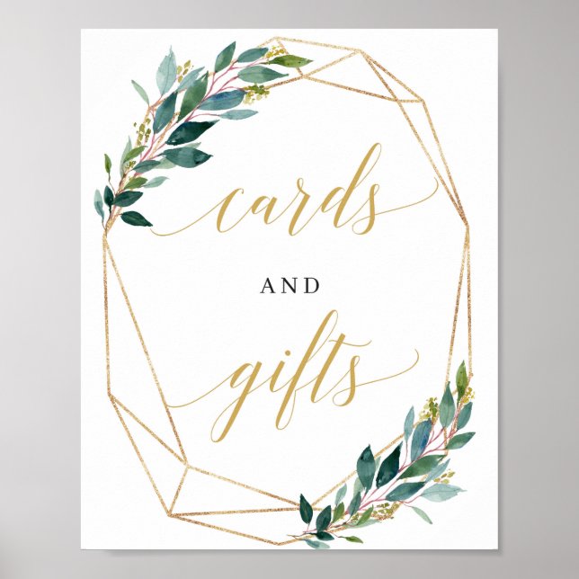 Green eucalyptus gold cards and gifts bridal sign (Front)