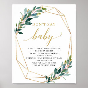 Green eucalyptus gold don't say baby game sign